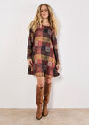 Colourful Patchwork Check Swing Mini Dress, Brown, large