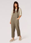 Linen Blend Relaxed Fit Dungarees, Khaki, large