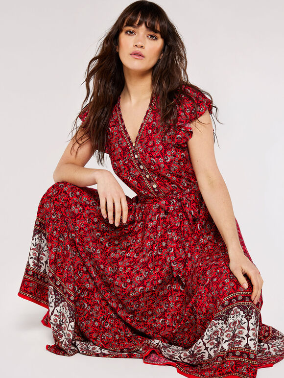 Sarasa Floral Midaxi Dress, Red, large