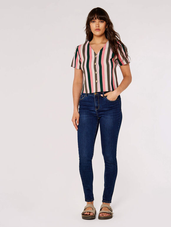 Vertical Striped Buttoned Top, Pink, large