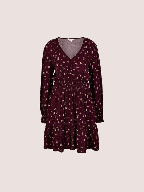 Vintage Floral Crepe Mini Dress, Burgundy, large