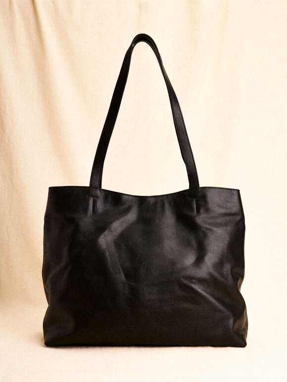 Leather Tote Bag, Black, large