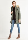 Longline Faux Fur Hood Puffer Jacket, Khaki, large