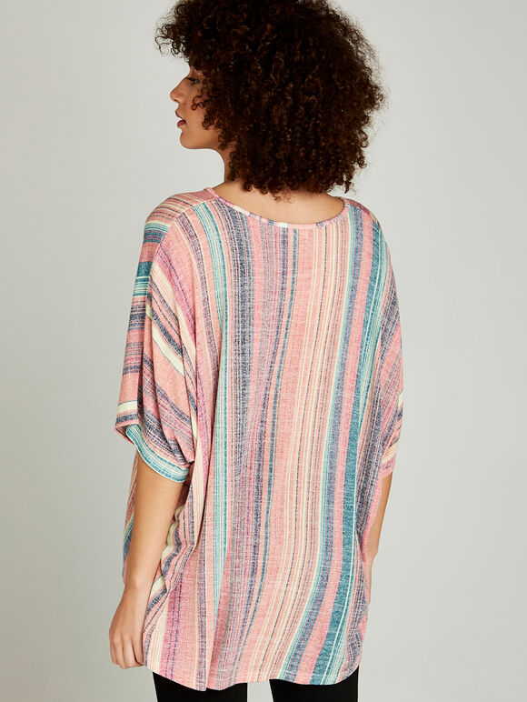 Mutli Stripe Top, Coral, large