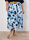 Abstract Print Slub Midi Skirt, Navy, large