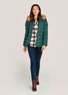 Removable Faux Fur Hood Puffer Jacket, Green, large