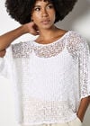 Mesh Popcorn Knit Kaftan Top, White, large