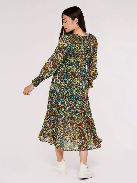 Daisy Spritz Smock Dress, Green, large
