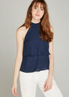 Halter Neck Chiffon Layer Top, Navy, large