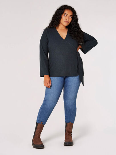Curve Ribbed Jersey Wrap Top