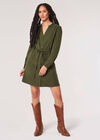 Twill Shirt Mini Dress, Green, large