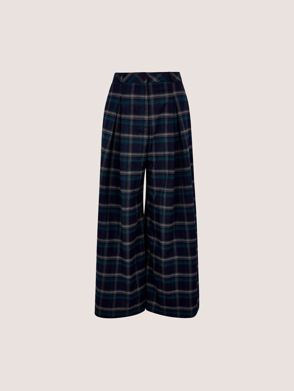 Check Print Wide-Leg Trousers, Navy, large
