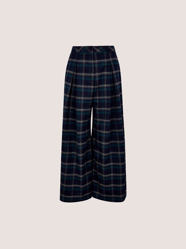 Check Print Wide-Leg Trousers, Navy, large