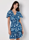 Sarasa Floral Wrap Mini Dress, Blue, large
