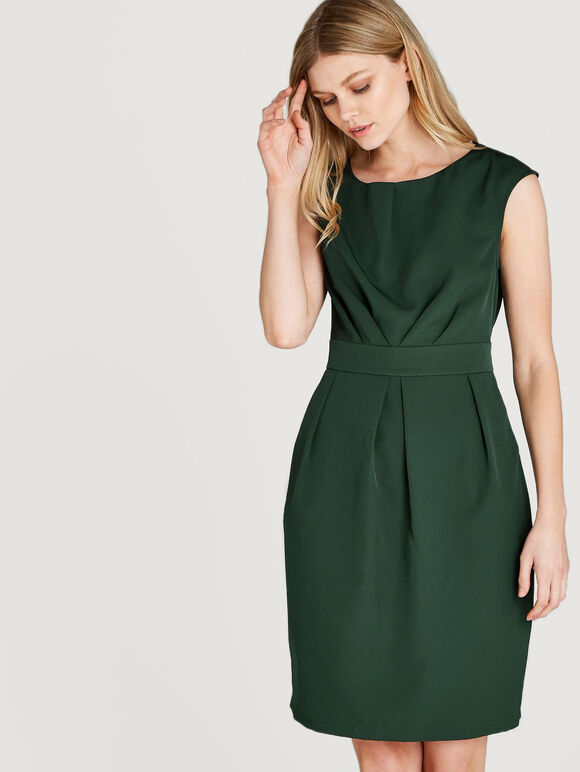 Pleat Detail Tulip Dress, Green, large