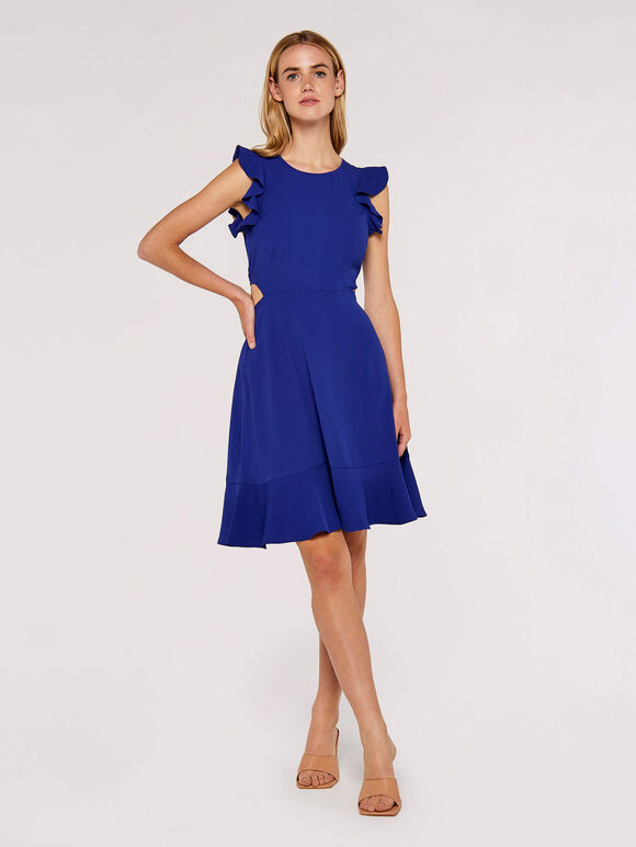 Frill Crepe Dress, Blue, large