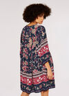 Folk Border Mini Dress, Navy, large