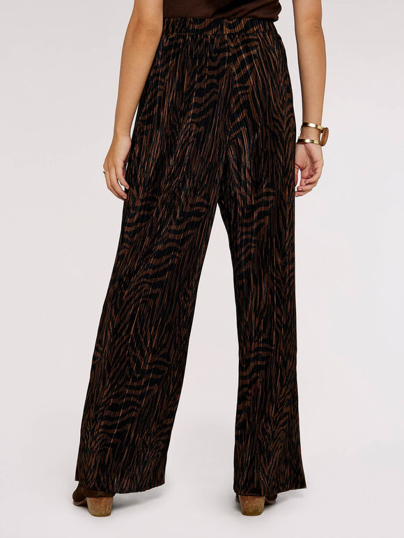 Zebra Plisse Palazzo Trouser, Brown, large