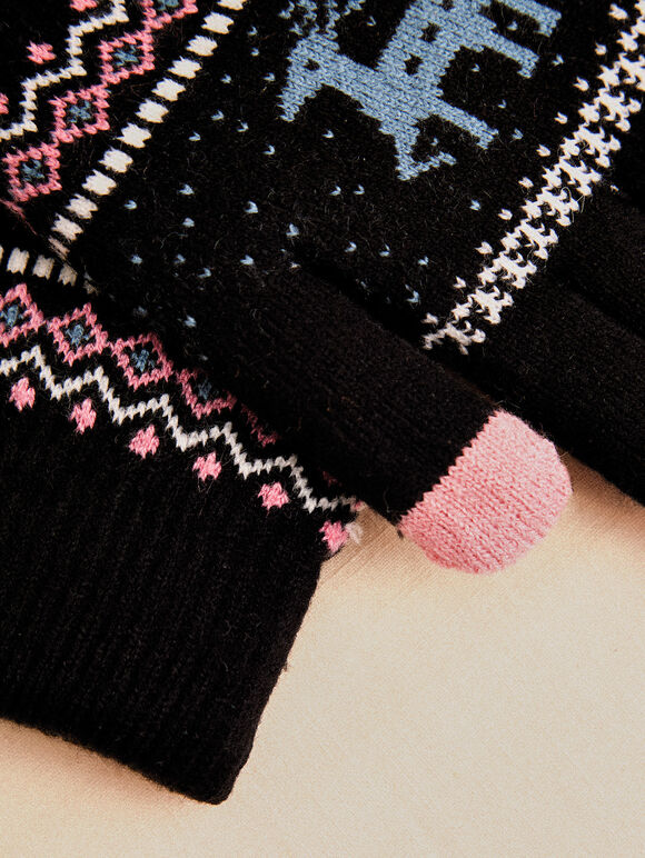 Reindeer Touch Screen Gloves, Black, large
