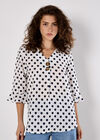 Polka Dot Bell Sleeve Blouse, White, large
