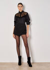Lace Insert Oversized Satin Shirt, Black, large