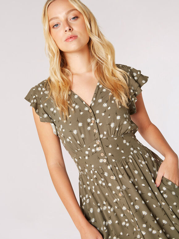 Ditsy Daisy Mini Dress, Khaki, large
