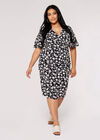 Curve Floral Ruched Midi Dress, Black, large