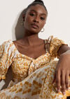 Butterfly Border Print Midi Dress, Mustard, large