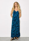 Animal Print Trapeze Cami Maxi Dress, Navy, large