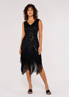 Chevron Sequin Fringed Mini Dress, Black, large