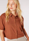 Linen Blend Boxy Shirt, Rust, large