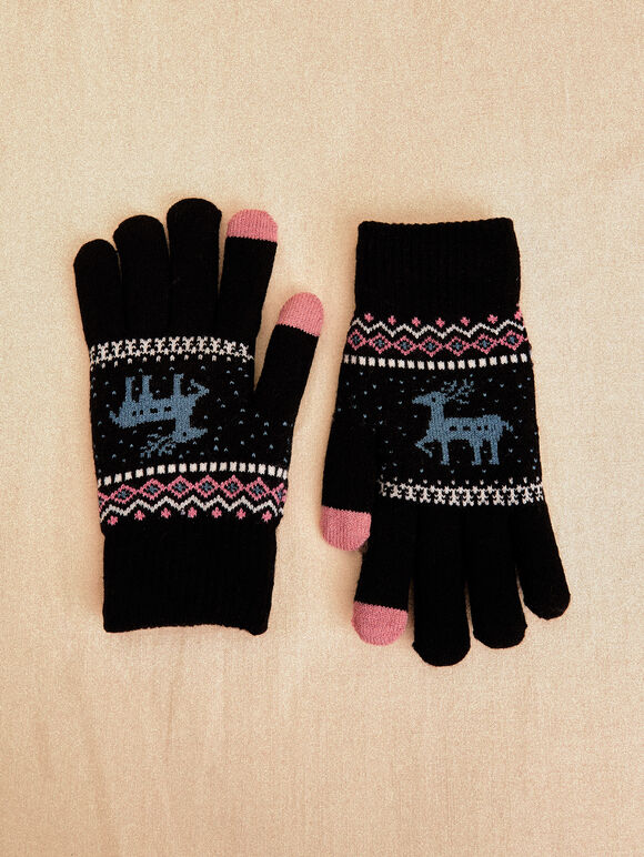 Reindeer Touch Screen Gloves, Black, large