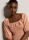 Smocked Bardot Maxi Dress, Peach, large