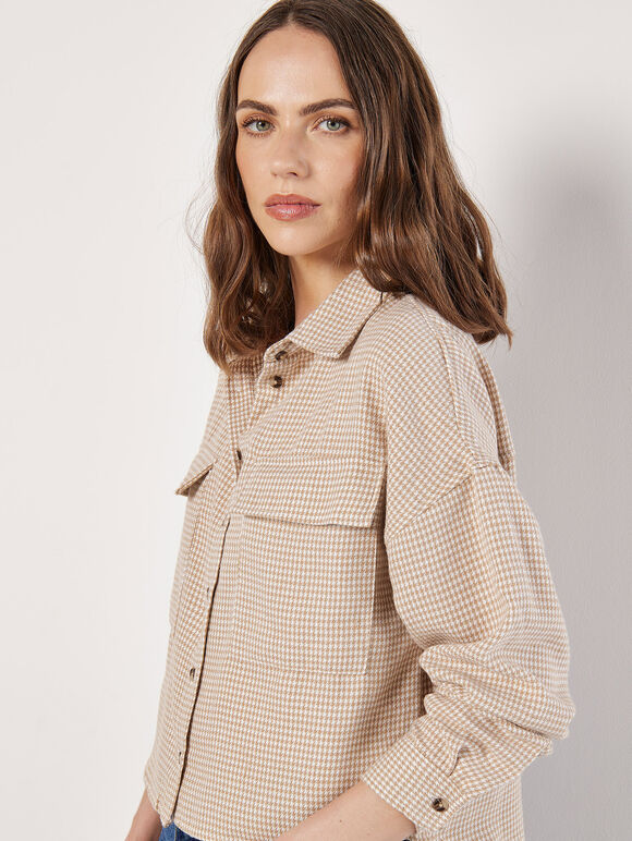 Dogtooth Cropped Shirt, Stone, large