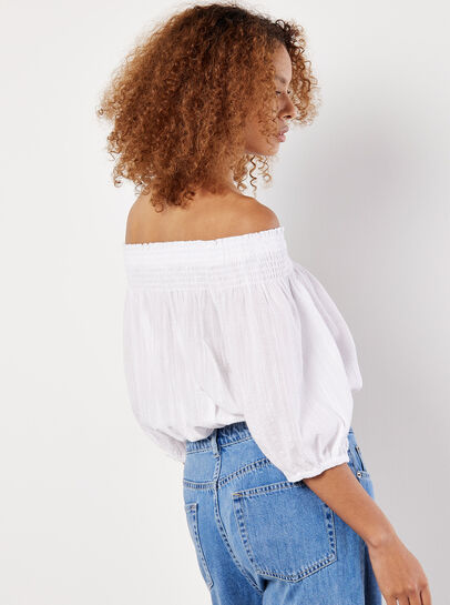 Textured Cotton Bardot Crop Top