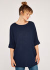 Soft-Touch Batwing Waffle Knit Top, Navy, large