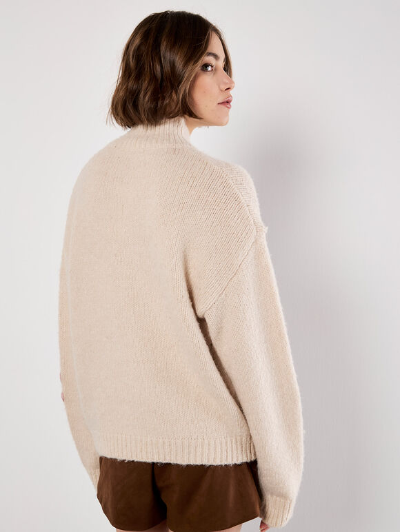 Embroidered Flower Chunky Knit Jumper, Stone, large