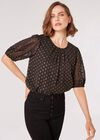 Foil Spot Pintuck Blouse, Black, large