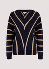 Chevron V Neck Jumper, Navy, large