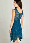 Sequin Lace Hanky Hem Skater Dress, Teal, large