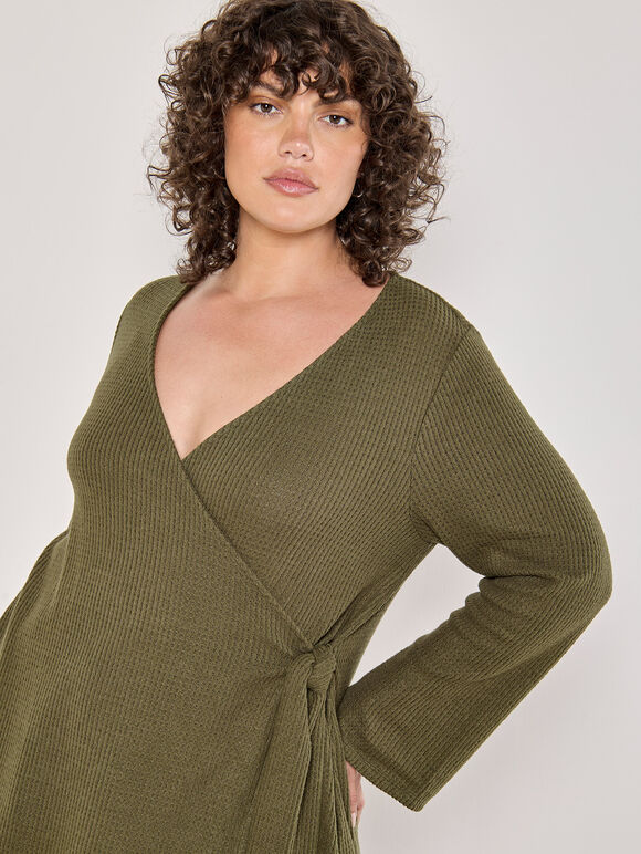 Curve Waffle Knit Wrap Top, Khaki, large