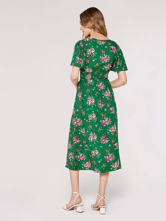 Smocked Bodice Midi Dress, Green, large