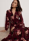 Floral Print Chiffon Midi Dress, Plum, large