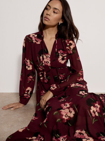 Floral Print Chiffon Midi Dress