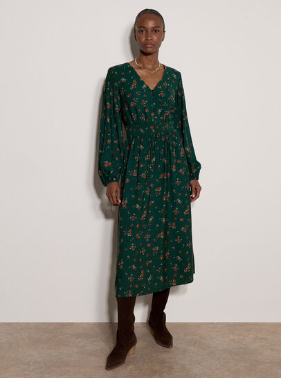 Vintage Floral Smocked Midi Dress