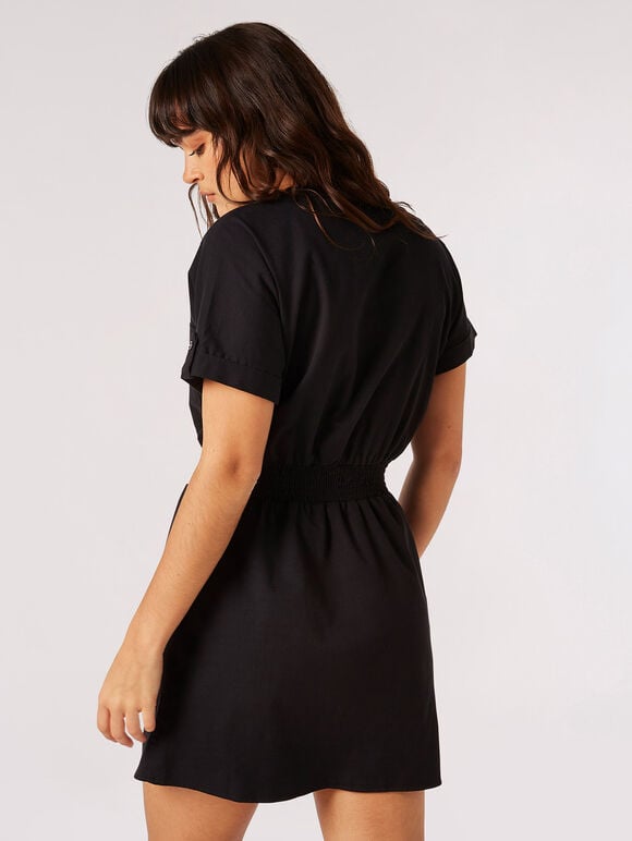 Cotton Blend Utility Mini Dress, Black, large