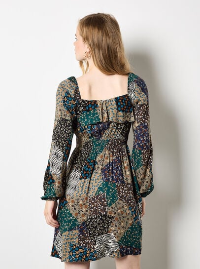 Patchwork Print Boho Mini Dress