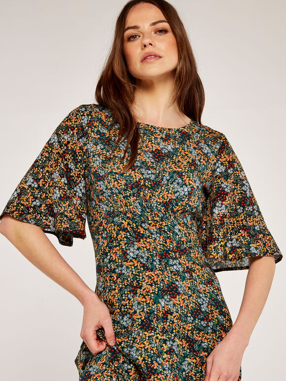 Multi Floral Maxi Dress, Green, large