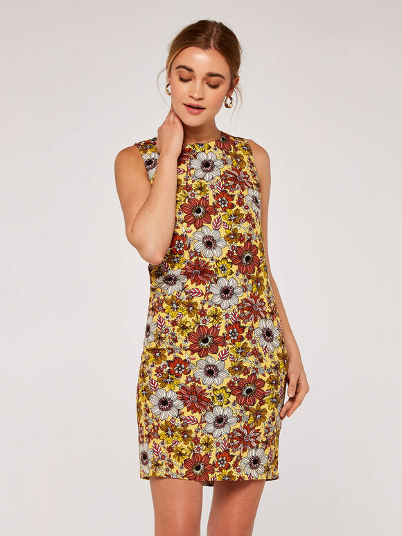 70s Floral Dress, Yellow, large