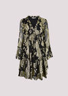 Gold Foil Paisley Mini Dress, Black, large